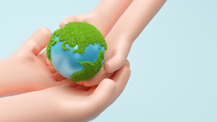 World environment and happy earth day concept, Green Energy, ESG, Renewable and Sustainable Resources. Environmental Care. Save the Earth concept. April 22. Protecting Planet Together. 3d rendering