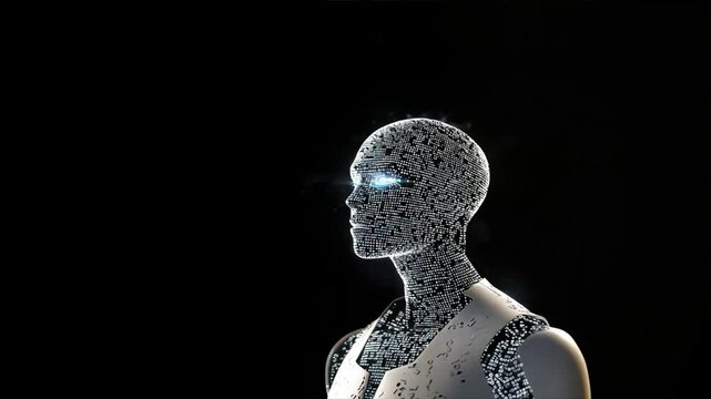 Humanoid robot made of binary code, code lines, code flow, flowchart programming, data flow, Code Visualization