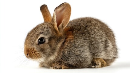 Obraz premium Resting Baby Rabbit Small Brown Bunny Isolated