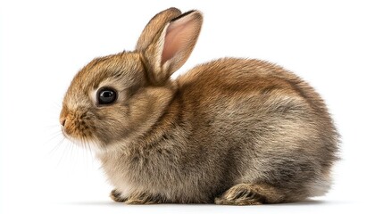 Obraz premium Cute Little Brown Bunny Sitting on White Background