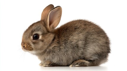 Obraz premium Cute Rabbit Sitting on White Background, Adorable Animal