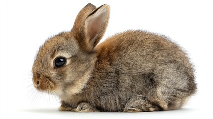 Obraz premium Resting Brown Bunny on White Background Animal Portrait