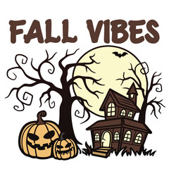 Spooky Halloween Night Featuring Haunted House Pumpkins And Full Moon