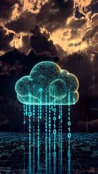 Digital cloud with binary code flowing out of it, code lines, code flow, flowchart programming, data flow, Code Visualization
