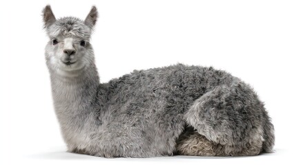 Llama Resting on White Background Looking at Camera