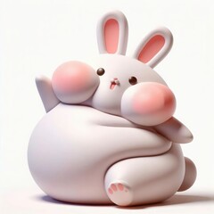 Adorable Chubby Cartoon Bunny Rabbit Waving