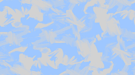 Abstract Blue Seamless Pattern. Creative Endless Design With Chaotic Blue and Gray Brush Lines. Artistic Repeatable Print Made Of Messy Scribbles. Abstract Expressionism Painting-like Pattern.