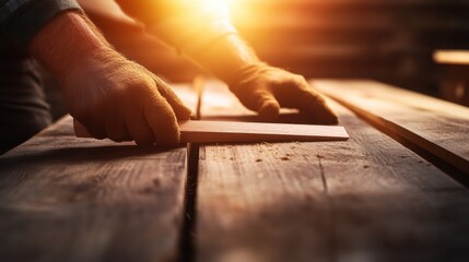 Carpenter cutting wood for cabinet project. Featuring craftsmanship and focus
