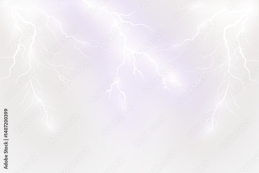Aufkleber Lightning. Thunder storm realistic lightning. Magic and bright light effects. Vector Illustration isolated on transparent background