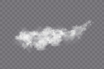 White smoke puff isolated on transparent black background. PNG. Steam explosion special effect. Effective texture of steam, fog, smoke png. Vector.	