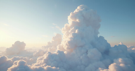 Above the Clouds: A mesmerizing panoramic vista of fluffy white clouds bathed in the golden hues of the setting sun, evoking a sense of tranquility and boundless possibility.