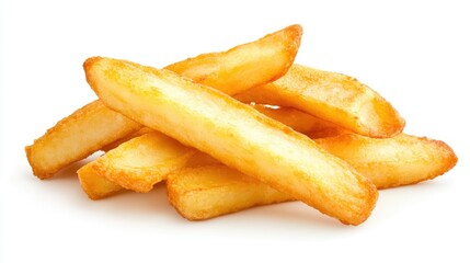 Crispy Golden French Fries Stacked on a White Background Ideal for Food Photography