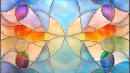 Colorful Abstract Stained Glass Design with Geometric Patterns and Soft Pastel Hues