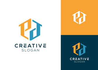 Letters P and P or PP form a hexagon with elements of hand, house and roof logo design