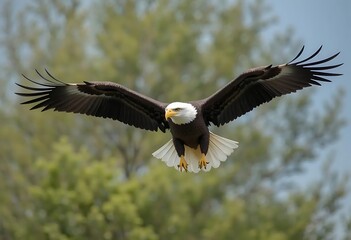 Obraz premium Majestic Bald Eagle in Flight: A Serene Wildlife Capture