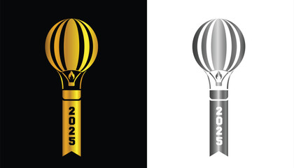 vector image of a beautiful and attractive 2025 New Year greeting logo in gold with a black and white background