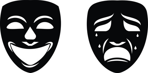 carnival, mask, icon set, vector, design, tragedy, comedy, theatrical, editable, stroke, graphic, series, drama, mask sign, happy, sad, simple, symbol, flat, style, transparent, background, education,