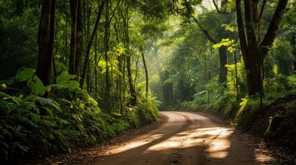 Obraz premium sunlight dirt road jungle