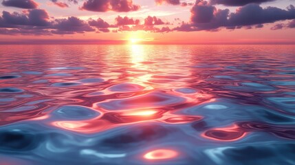Fototapeta premium Ocean reflects a vibrant sunset, with colors blending across the water's surface