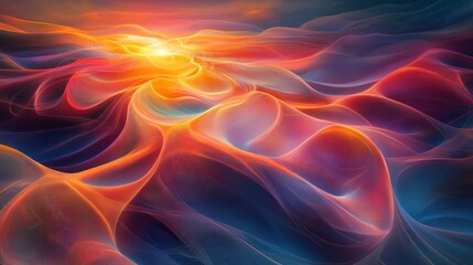 Obraz premium Abstract depiction of colorful fluid and illuminated rolling hills