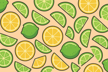 Vibrant citrus pattern with lemon and lime slices for summer design