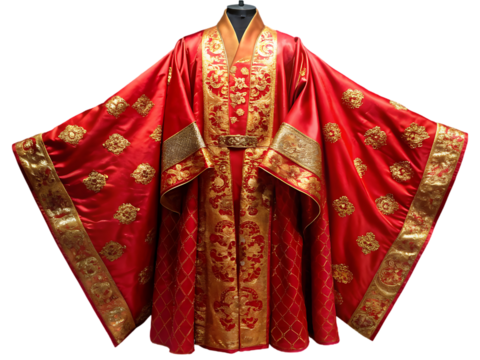 a red robe with a gold design