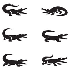 Crocodile design on white background. Wild Animals. Reptile. Easy editable layered Vector Black silhouettes illustration.