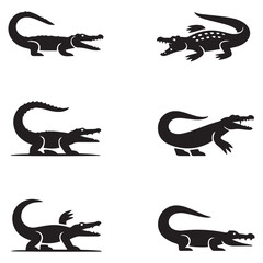 Crocodile design on white background. Wild Animals. Reptile. Easy editable layered Vector Black silhouettes illustration.