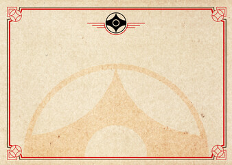 Karate KYOKUSHINKAI certificate, diplom. Old vintage paper texture. High resolution.