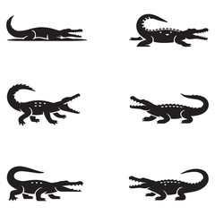 Crocodile design on white background. Wild Animals. Reptile. Easy editable layered Vector Black silhouettes illustration.