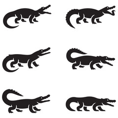Crocodile design on white background. Wild Animals. Reptile. Easy editable layered Vector Black silhouettes illustration.