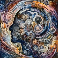 Abstract Overthinking Concept with Repetitive Spiral Patterns and Overlapping Shapes