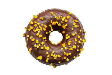 freshly baked chocolate glazed donut isolated on white