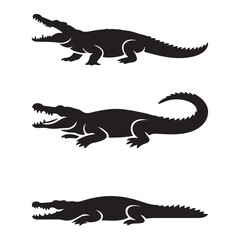 Crocodile design on white background. Wild Animals. Reptile. Easy editable layered Vector Black silhouettes illustration.