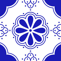 Mexican talavera ceramic tile with flower pattern. Vector illustration. Mosaic design art from Puebla.