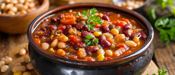 A flavor explosion with black, pinto and white beans in the rustic bowl