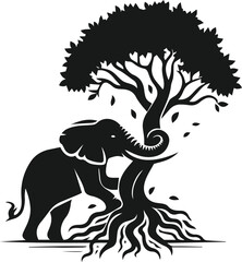 Fototapeta premium Elephant with tree vector animal silhouette