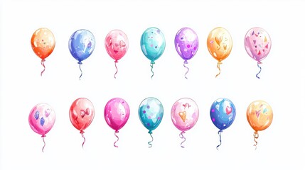 Obraz premium Colorful balloon collection with ribbons and confetti illustration