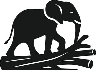 Elephant with tree vector animal silhouette