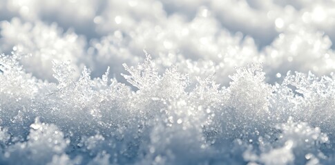 Obraz premium Closeup view of glistening ice crystals on a snowy surface creating a sparkling winter scene. Perfect for winter or holiday designs.