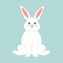 Cute white bunny sitting upright with big ears and sweet eyes on a pastel background. Perfect for Easter designs, kids books, animal illustrations, and adorable cartoon graphics.