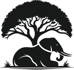 Elephant with tree vector animal silhouette