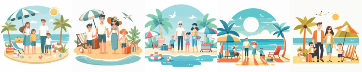 Vector of a family on a vacation at the beach.