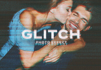 Glitch Screen Display TV CRT VHS Photo Effect Paper Texture Template Mockup Overlay Style