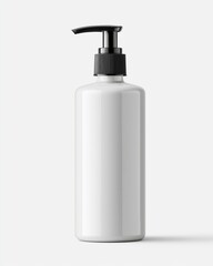 A sleek, minimalist white pump bottle on a plain background, ideal for skincare or haircare products, emphasizing simplicity and elegance.