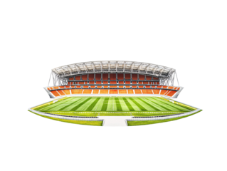 a stadium with a green field and seats