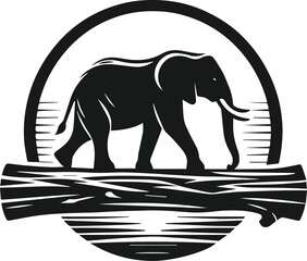 Elephant with tree vector animal silhouette