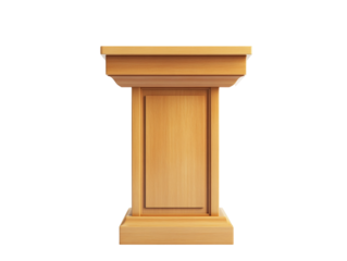 a wooden podium with a square base