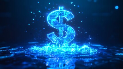 Serene Blue Dollar Symbol with Water Splash and Digital Effect