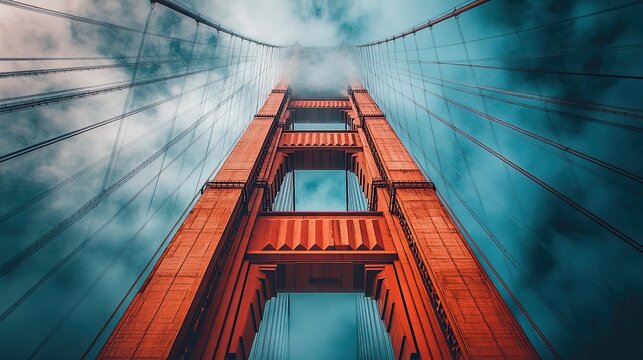 A captivating view of the golden gate bridge's iconic towers.